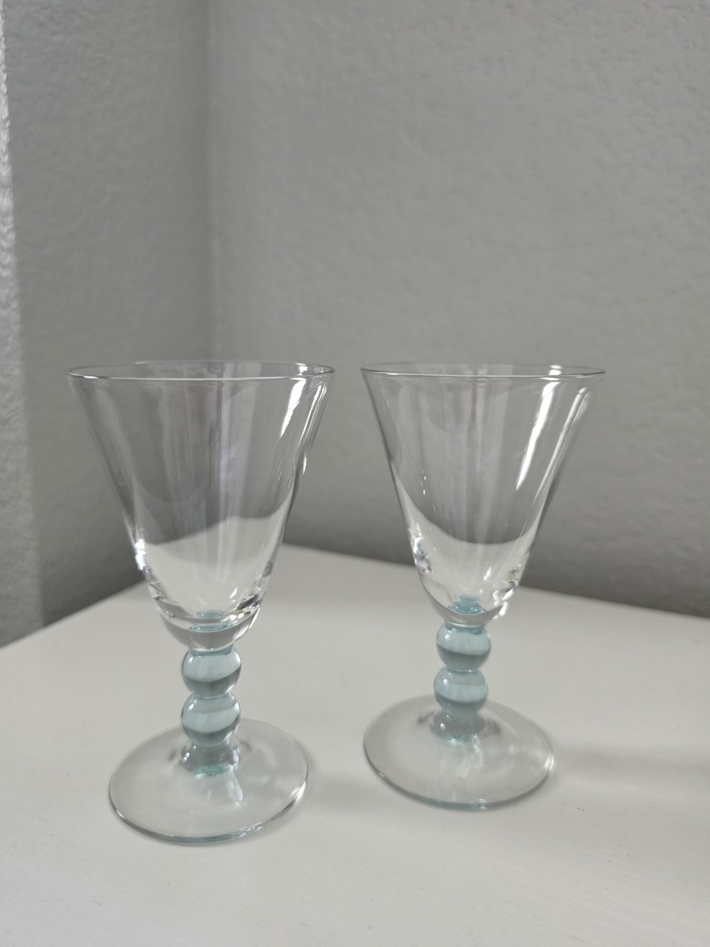 Vintage Bryce Cerulean Blue Bubble Stem Liqueur Glasses Set Of 2